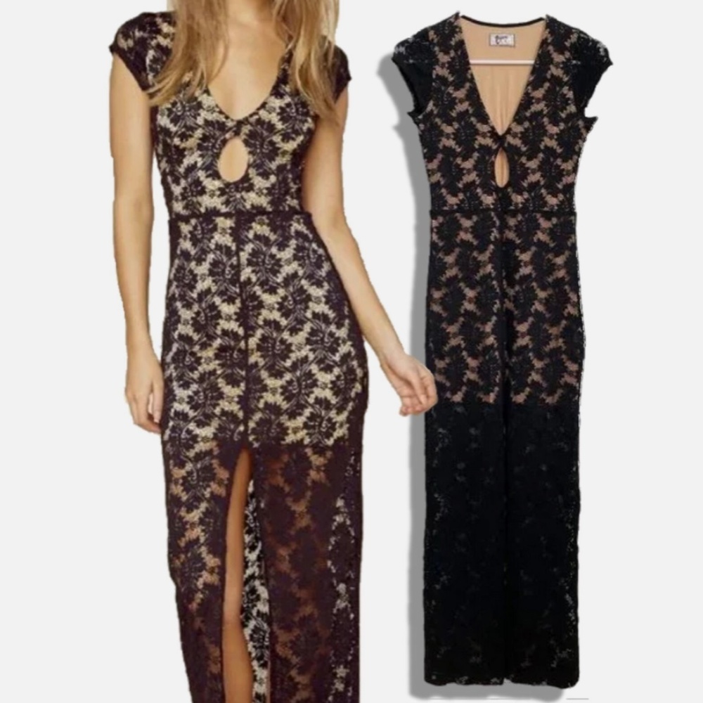 NIGHTCAP Black Lace Keyhole Open Bottom Maxi Dress EUC - Picture 3 of 12